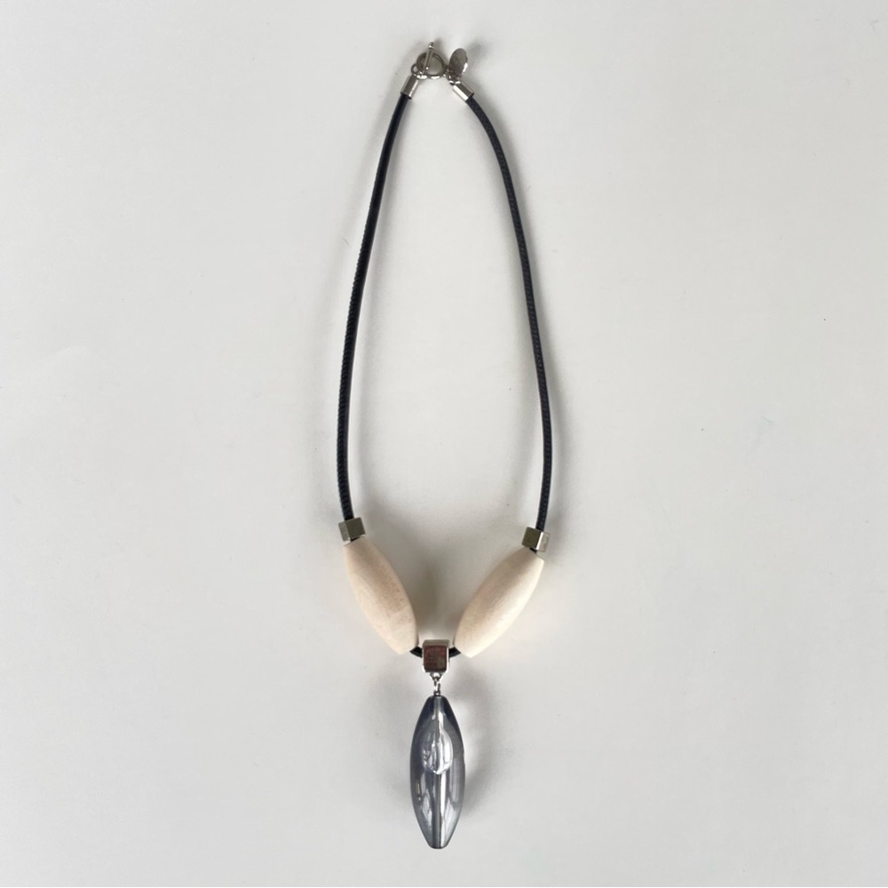 Contemporary Statement Leather Wood Metal Acrylic Necklace